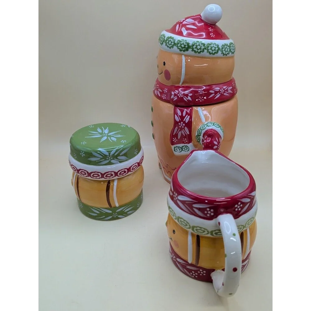 Temp-tations Gingerbread Man Cookie Jar Creamer Sugar Bowl Set Christmas Holiday